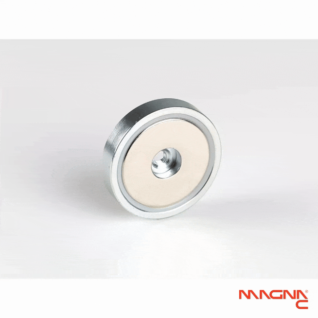 Neodym Topfmagnet Ø40x8mm mit Innengewinde 360 Grad Darstellung