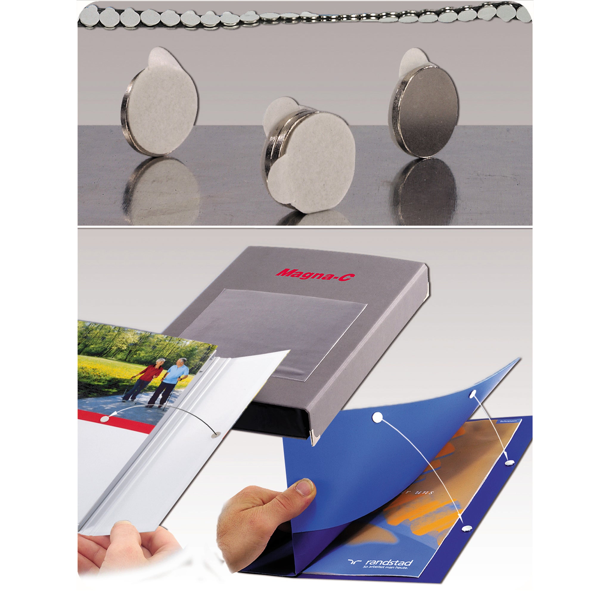 Selbstklebender Scheibenmagnet aus Neodym mit der Abmessung Ø10x0,6mm als Mappenverschluss