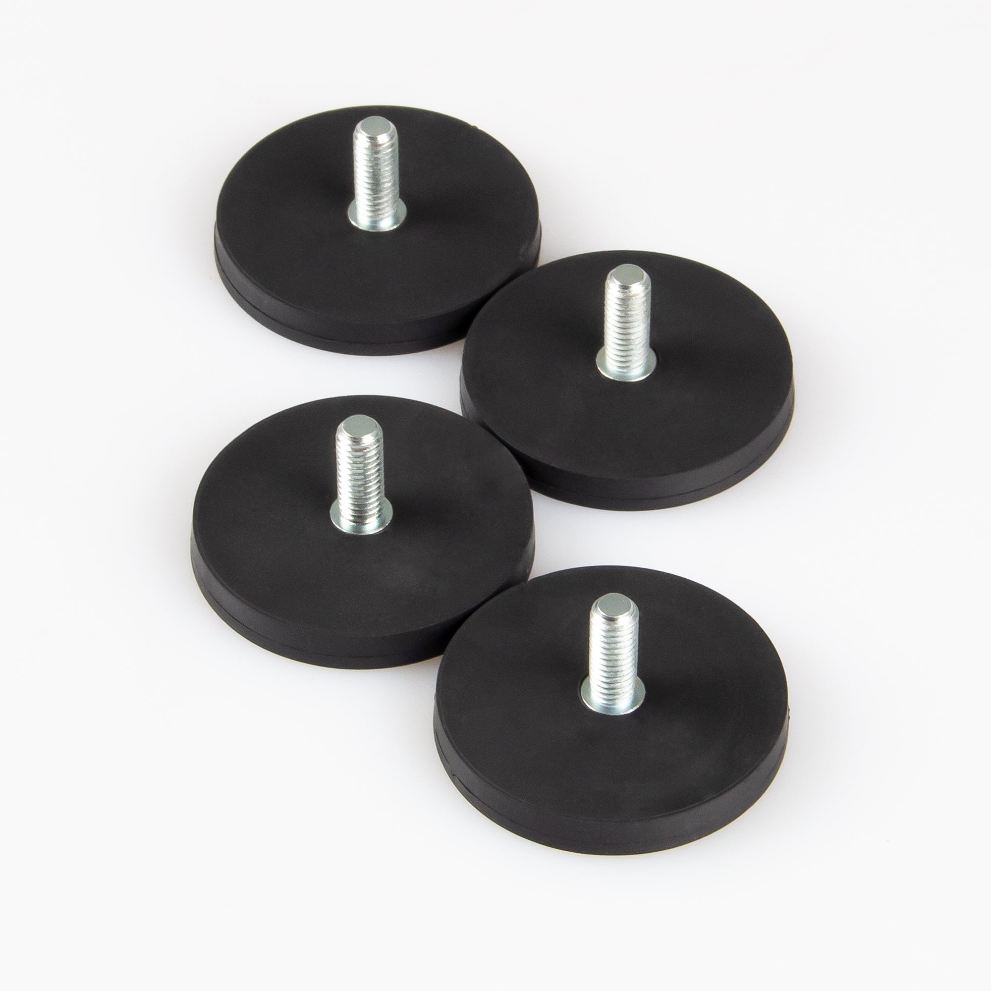 Gummierter schwarzer Magnet Ø43x6mm mit Gewindezapfen M6