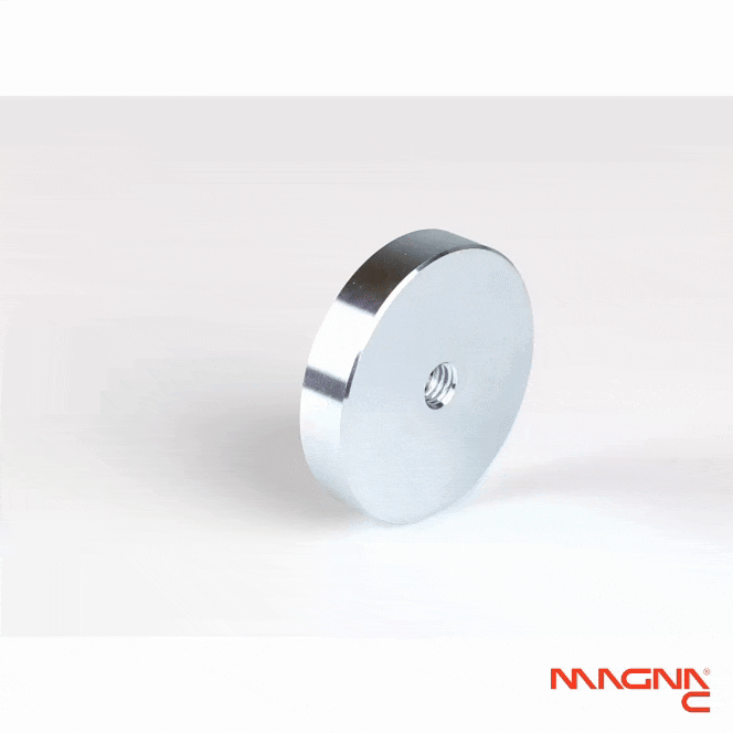 Neodym Topfmagnet Ø50x10mm mit Innengewinde 360 Grad Darstellung