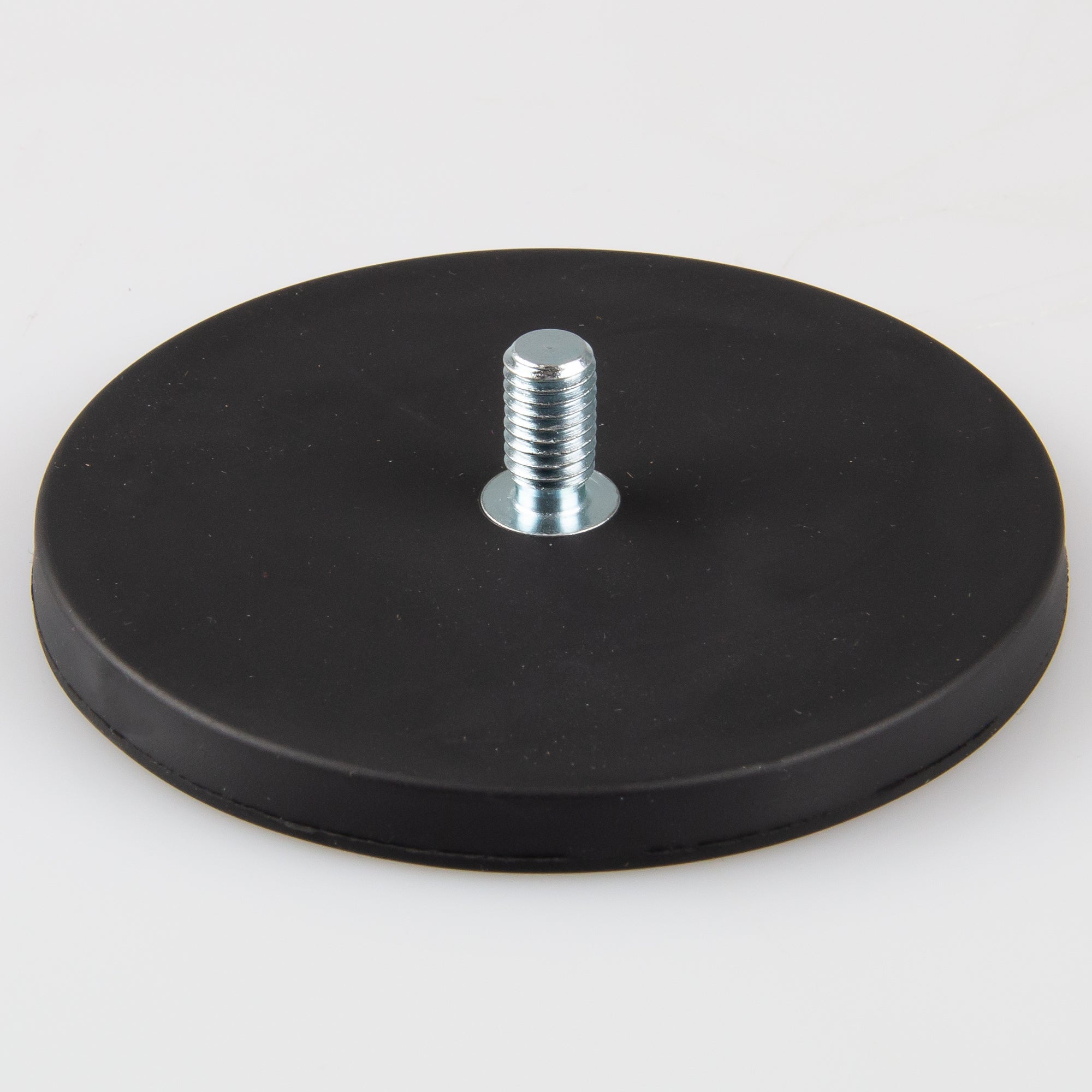 Gummierter schwarzer Magnet Ø88x8,5mm mit Gewindezapfen M8