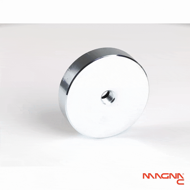 Neodym Topfmagnet Ø63x14mm mit Innengewinde 360 Grad Darstellung
